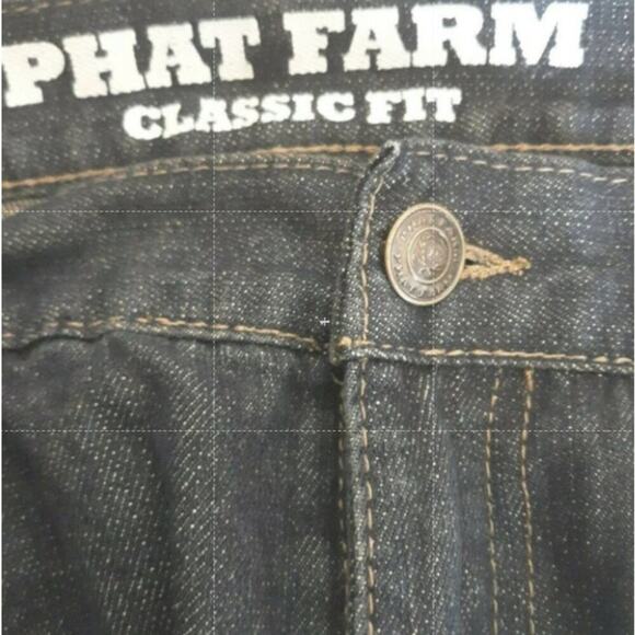 Phat Farm Jean Men 36X32 Classic Fit Flat Front Chino Dark Wash Streetwear Denim - Picture 8 of 9